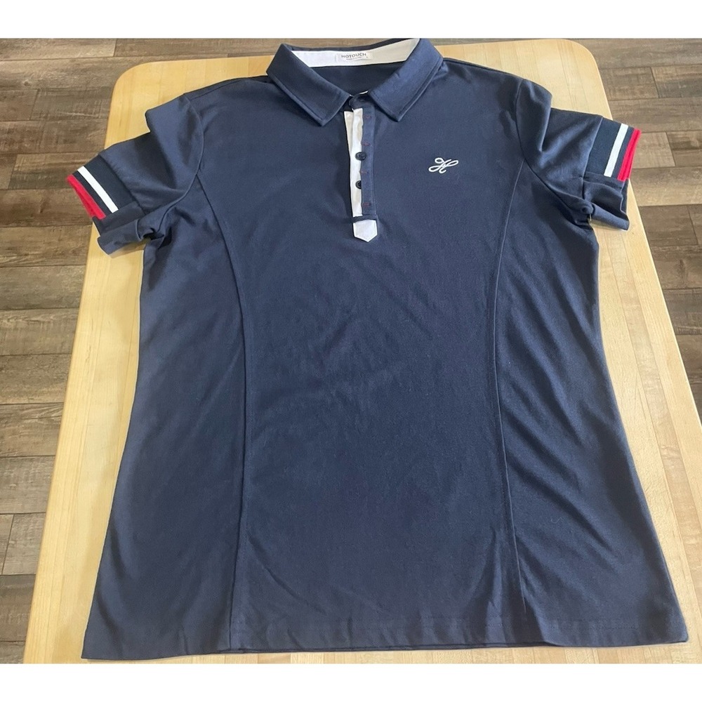 Navy Blue Polo Red White Trim Sleeve Slim Fit Monogrammed Polo S Preppy Classic